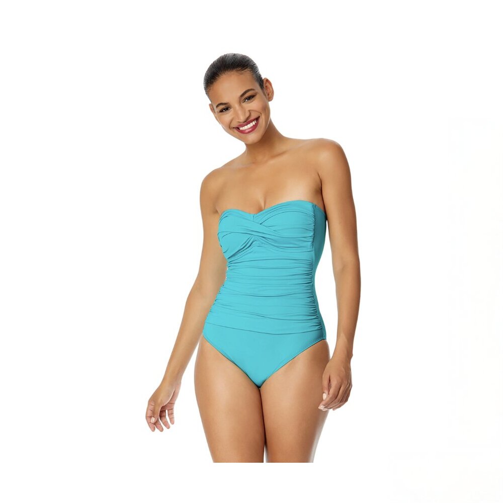 Anne Cole Live In Color Twist Front Shirred One Piece Swimsuit Sz 16 Sage Green